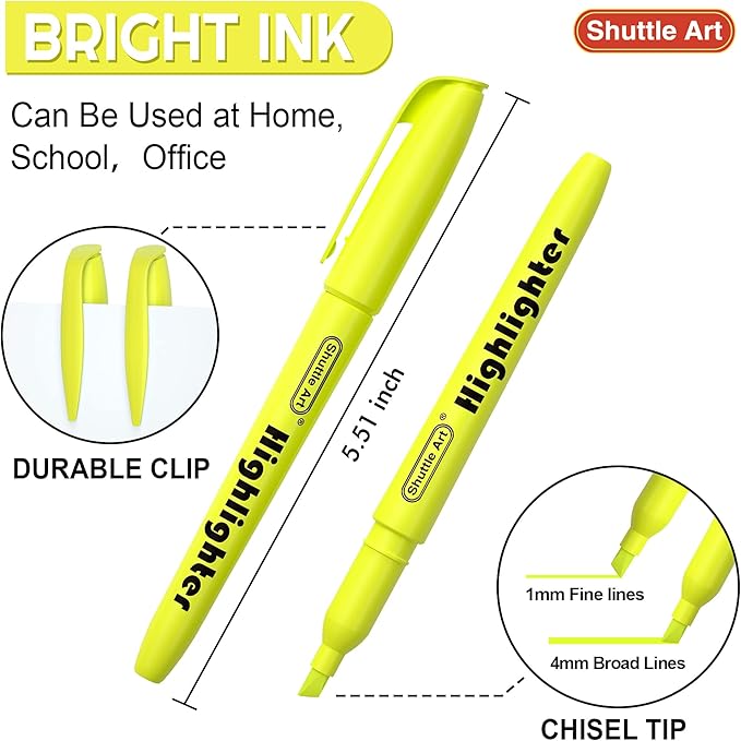 Shuttle Art Yellow Highlighters, 30 Pack Highlighters Bright Colors, Chisel Tip - Image 3