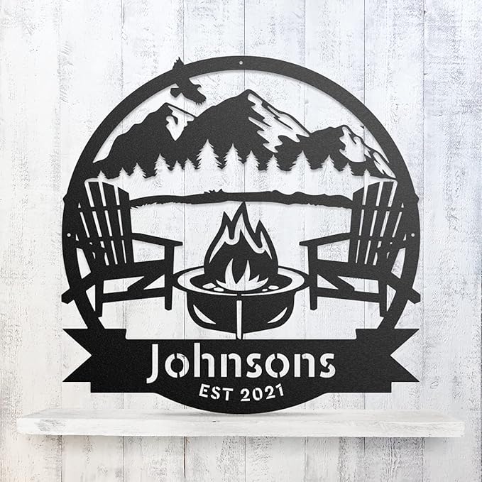 RealSteel Personalized Mountain Campfire Monogram Metal Sign – Custom Family - Image 6
