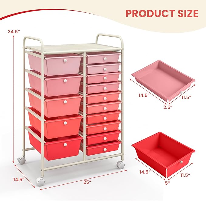 GOFLAME 15-Drawer Rolling Storage Cart, Craft Storage Cart - Image 3