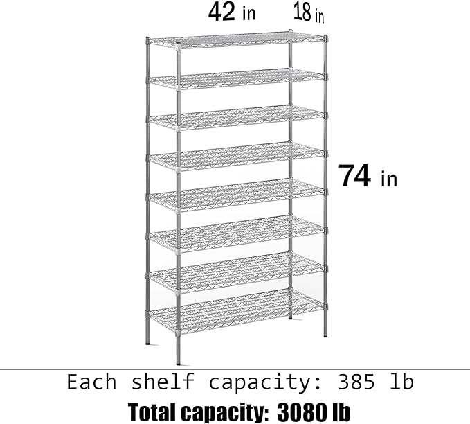 Regal Altair 18" Deep x 42" Wide x 74" Height Wire Shelving Kit | 8-Tier | NSF - Image 3