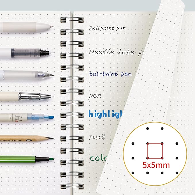EMSHOI A5 Spiral Notebook Bullet Dotted journal, Small 5.7" X 8.22", 300 - Image 3