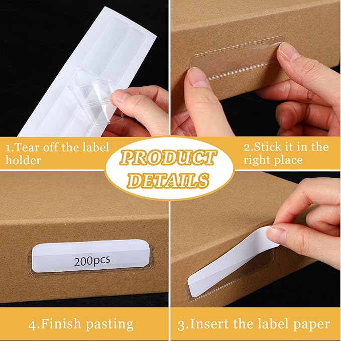 Jeyiour 200 Pcs Label Holders Adhesive Nameplate Pockets Storage Bin Labels - Image 3