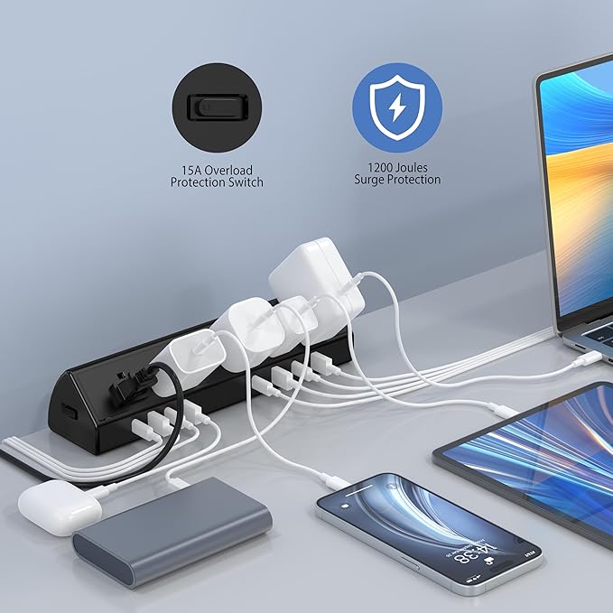 45W Fast Charging Station, Desk Clamp Power Strip, 4 PD USB-C Ports, 5 AC - Image 2