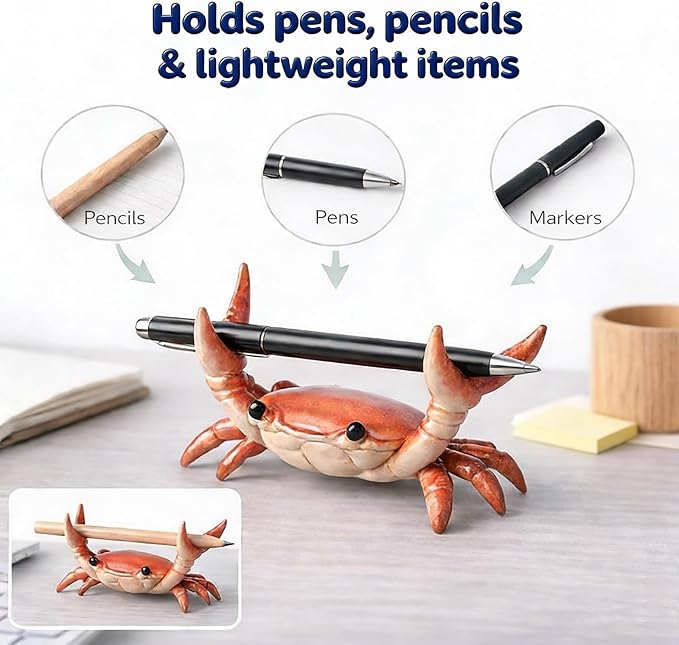 Desk Crab Pen Holder, Cute Weightlifting Crab Pencil Holder - Image 6