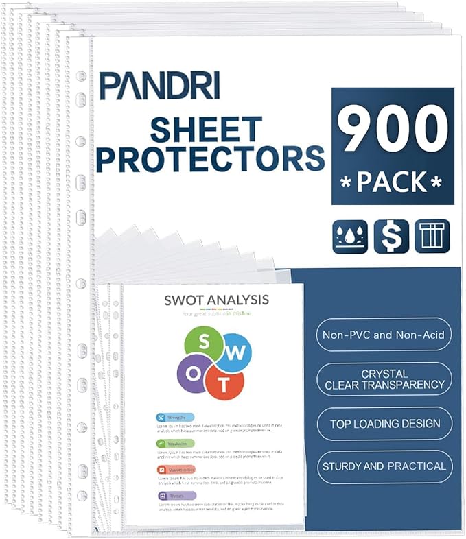 Sheet Protectors, PANDRI 900 Pack Clear Heavy Duty Plastic Page Protectors by PANDRI