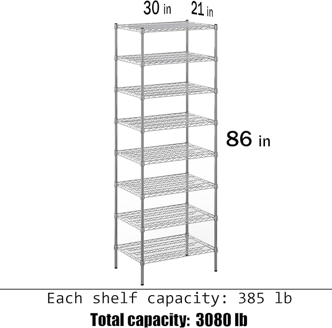 Regal Altair 21" Deep x 30" Wide x 86" Height Wire Shelving Kit | 8-Tier | NSF - Image 3