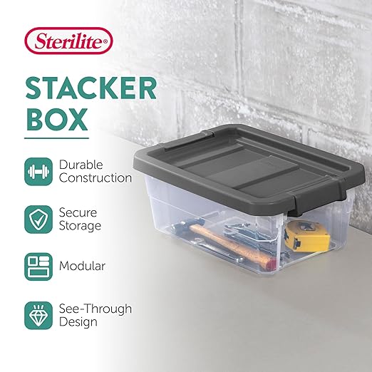 Sterilite 12-Pack Modular Stacker Box, Durable Clear Plastic Storage Bins - Image 3