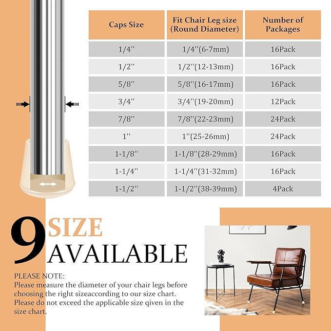 3/4" Round Rubber Chair Leg Tips Caps, Chair Leg Floor Protectors, Non-Slip - Image 6