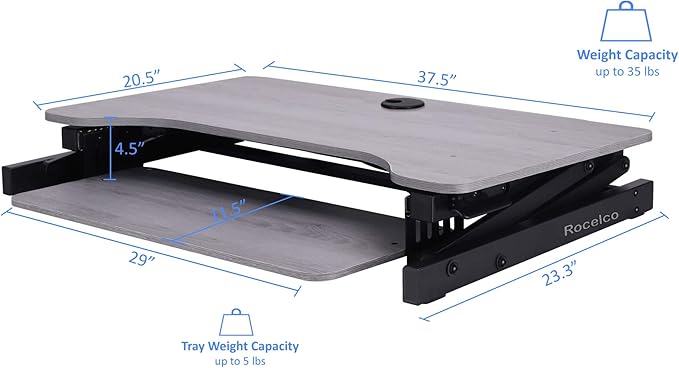 Rocelco 37.5" Deluxe Height Adjustable Standing Desk Converter - Image 3