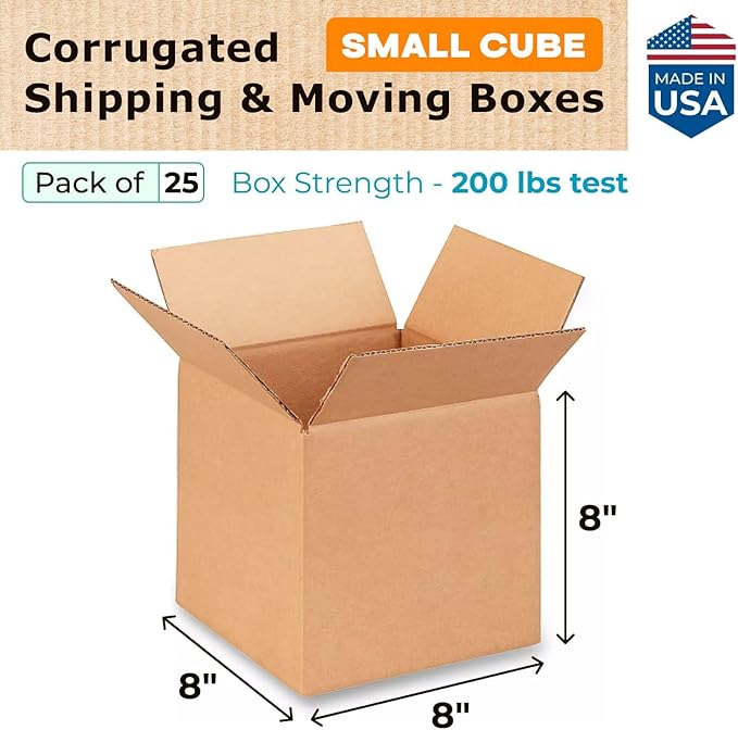 Small Cube Moving & Shipping Boxes 8"L x 8"W x 8"H - Image 2