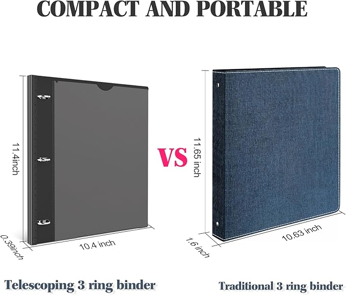 INFUN Telescoping 3 Ring Binder -4PCS-Black, Flexible Round Binder - Image 3