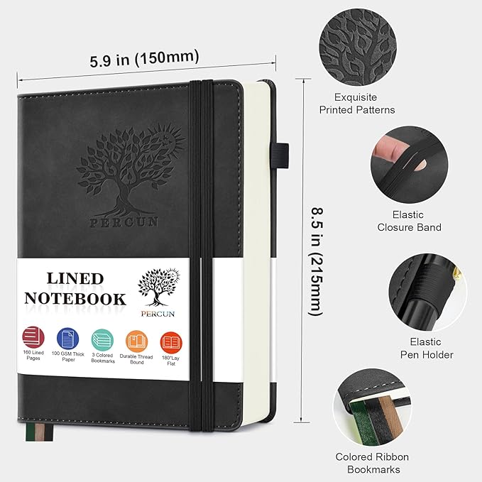 PERCUN Lined Journal Notebook for Men & Women, 160 Pages College Ruled Journal - Image 2