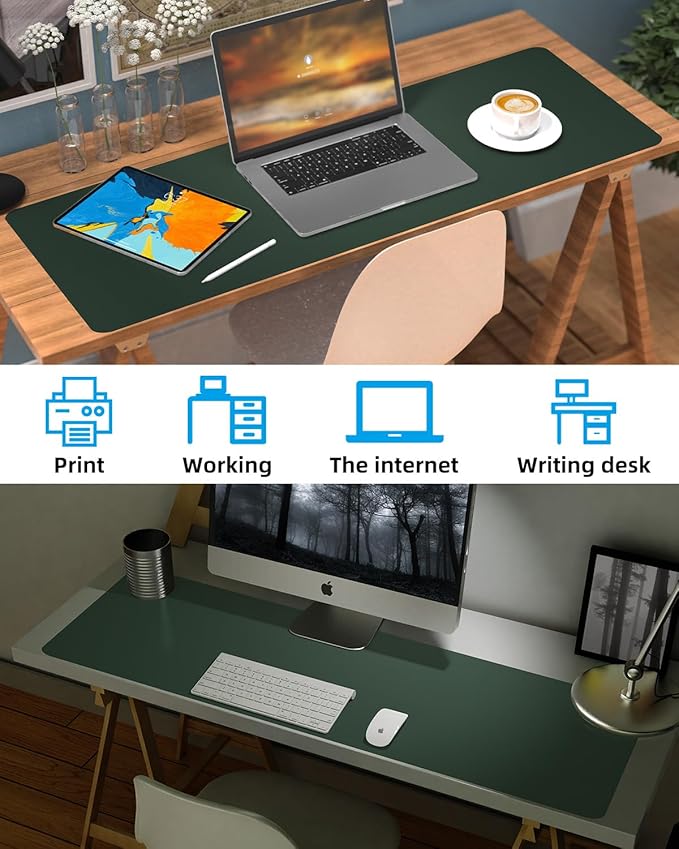 Leather Desk Pad Protector, Large Mat, Mouse Pad, Non-Slip PU Leather Blotter - Image 6