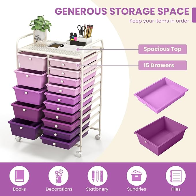 HAPPYGRILL 15-Drawer Rolling Cart, Storage Carts - Image 3