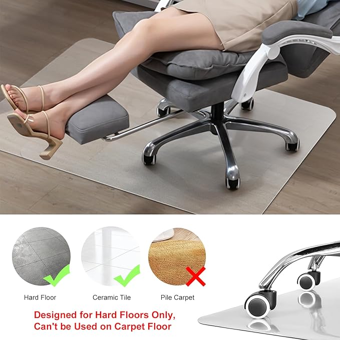 Kuyal Chair Mat for Hardwood Floor, 46 x 53 inches Rectangle Desk Durable - Image 2