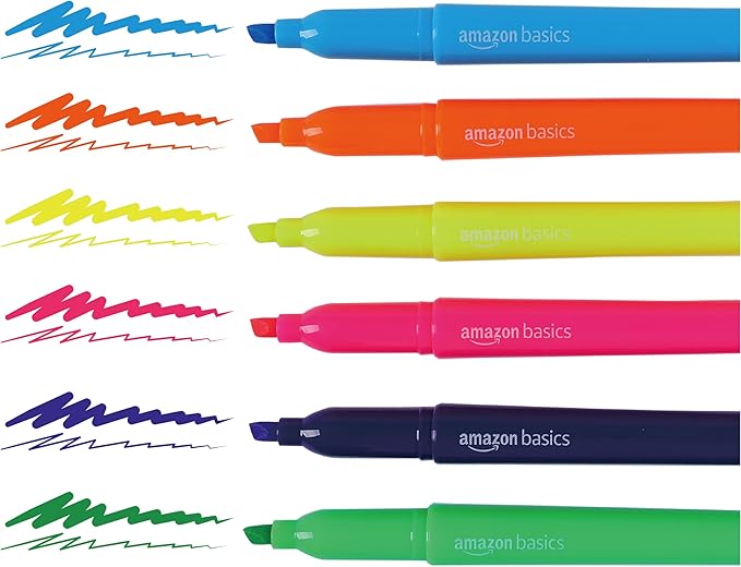 Amazon Basics Highlighters, Fluorescent Ink, Chisel Tip, School Supplies - Image 6