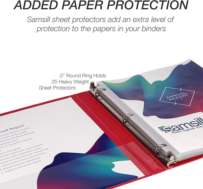 Samsill Durable .5 Inch Binder, Made in the USA, Round Ring Customizable Clear - Image 6