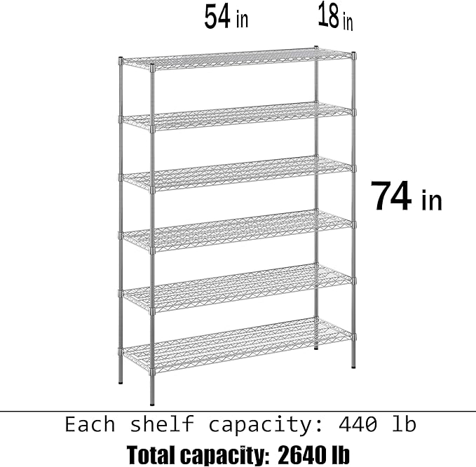 Regal Altair 18" Deep x 54" Wide x 74" Height Wire Shelving Kit | 6-Tier | NSF - Image 3