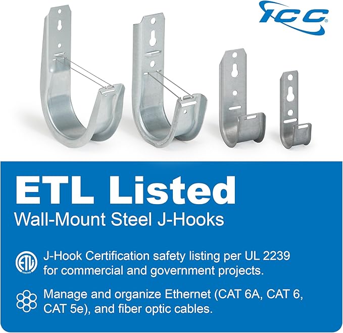 ICC 4-Inch Wall Mount J-Hook – 25-Pack, Cable Support Hooks - Image 2