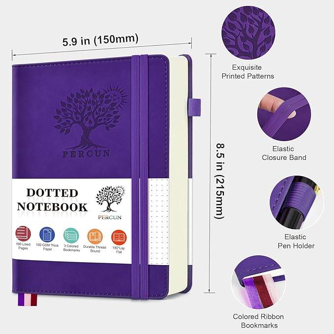 PERCUN Dotted Journal Notebook for Men & Women, 160 Pages Dot Grid notebook for - Image 2