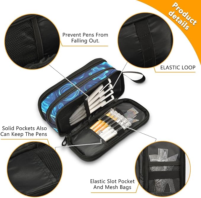 BOENLE Custom Joystick Gamepad Blue Flame Pencil Case Box Boys Girls - Image 3