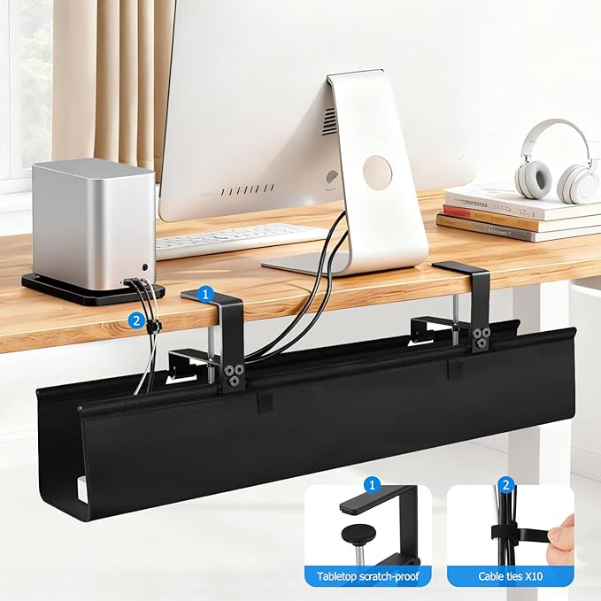 Under Desk Cable Management Tray, 36-Inch Heavy Duty No-Drill Clamp & Screw - Image 3