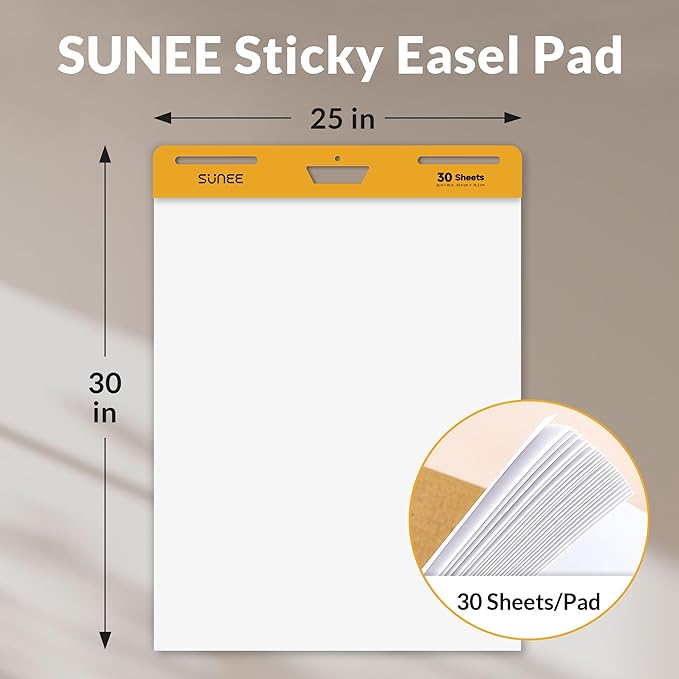 SUNEE Sticky Easel Pads, 25x30 Inches, 30 Sheets/Pad, 4 Pack – Self Stick Flip - Image 3