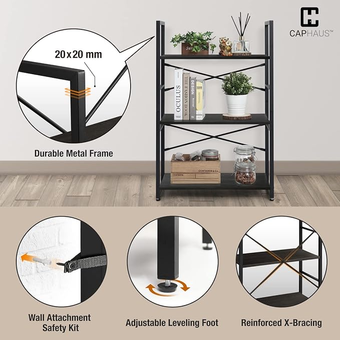 CAPHAUS 2 Tier Small Bookshelf, 24 Inch Width Free Standing Shelf, Bookcase - Image 5