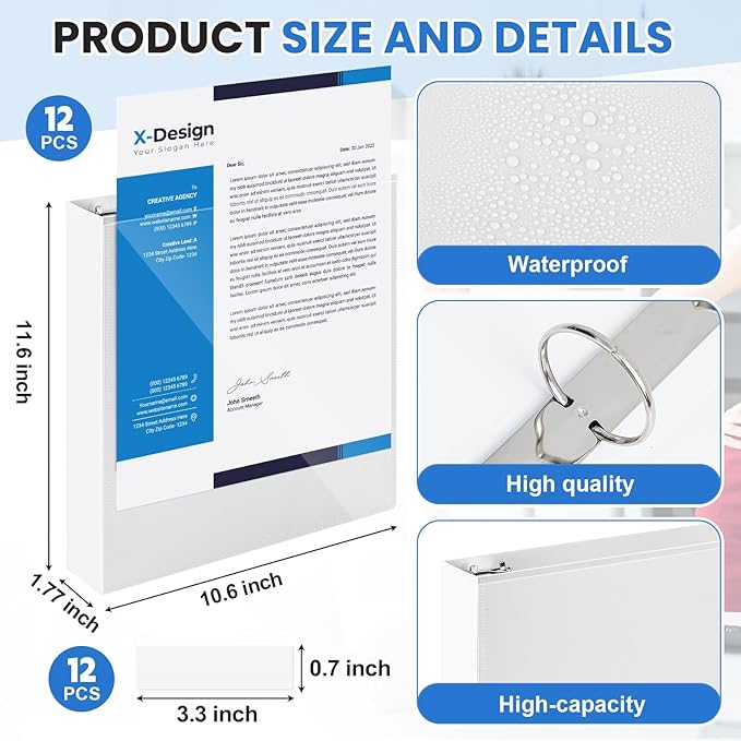 Henoyso 12 Pcs 3 Ring 1.5 Inch Binders Fits 8.5 x 11 Inch Letter Size Paper - Image 2