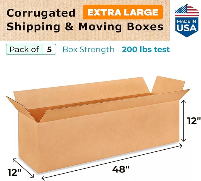 Extra Large Shipping & Moving Boxes 48 x 12 x 12" - Image 2