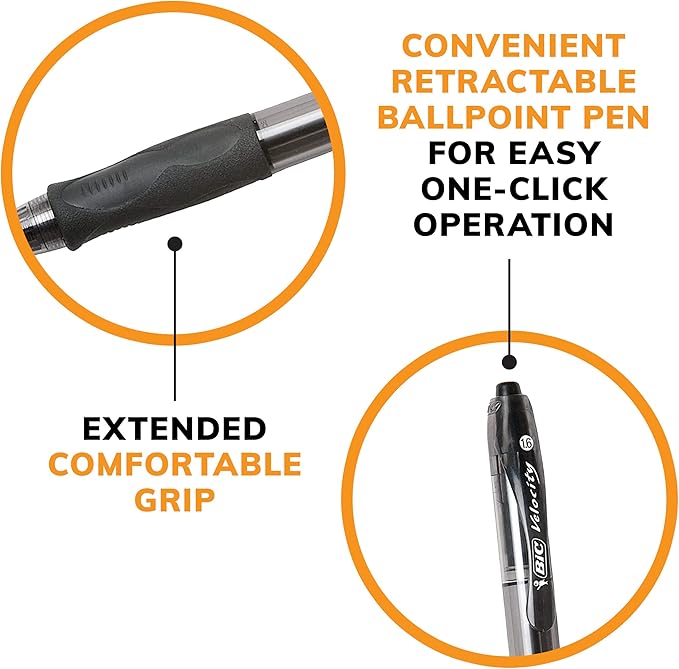 BIC Glide Bold Black Ballpoint Pens, Bold Point, 12-Count Pack, Retractable - Image 9