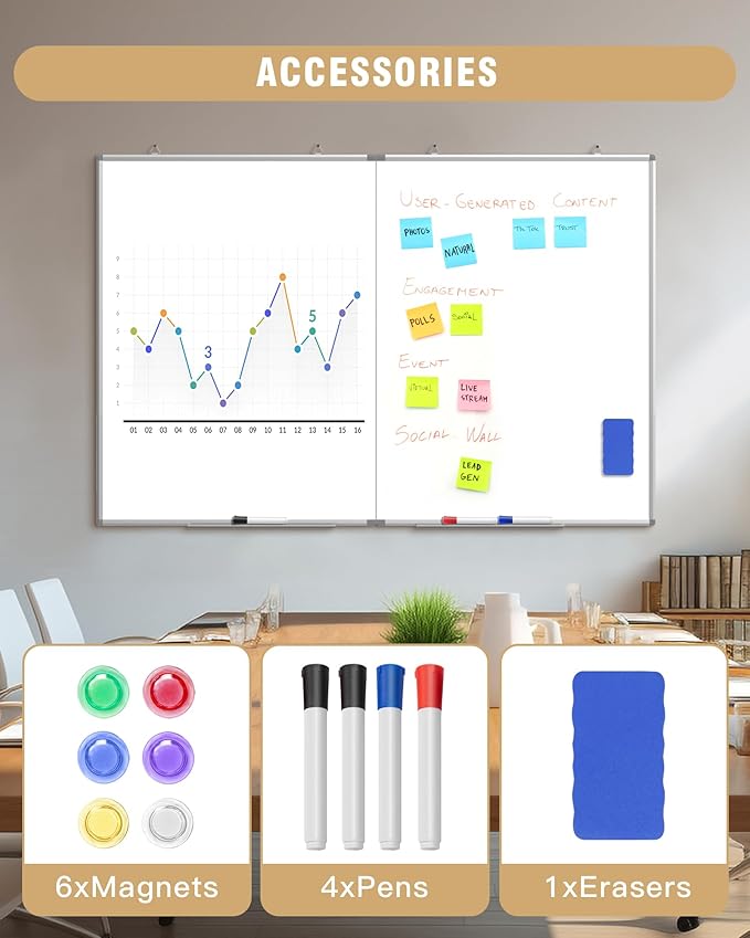60"X 40" Large Magnetic Dry Erase Whiteboard, Wall Hanging Board - Image 5