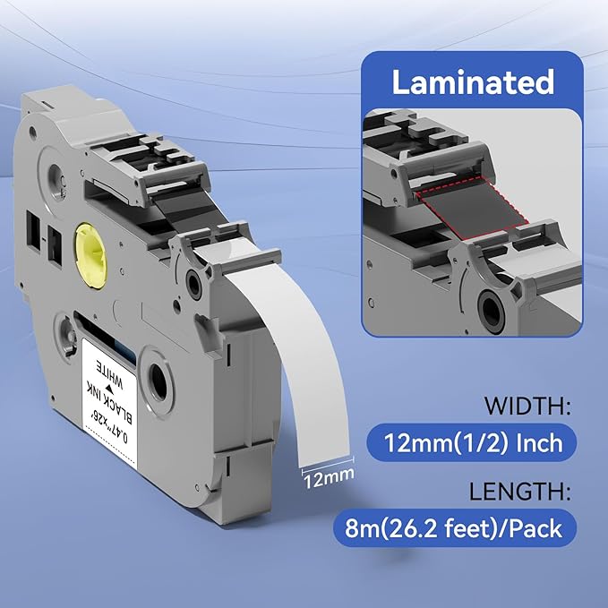 1pack 12mm 0.47 TZe TZ Tape Laminated White Label Maker Tape Replacement - Image 8