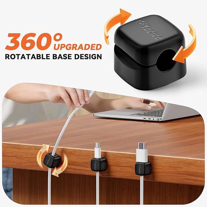 Yocice 6Pack Rotatable Cord Organizer, Spring Cable Clips Desk Cable Management - Image 2