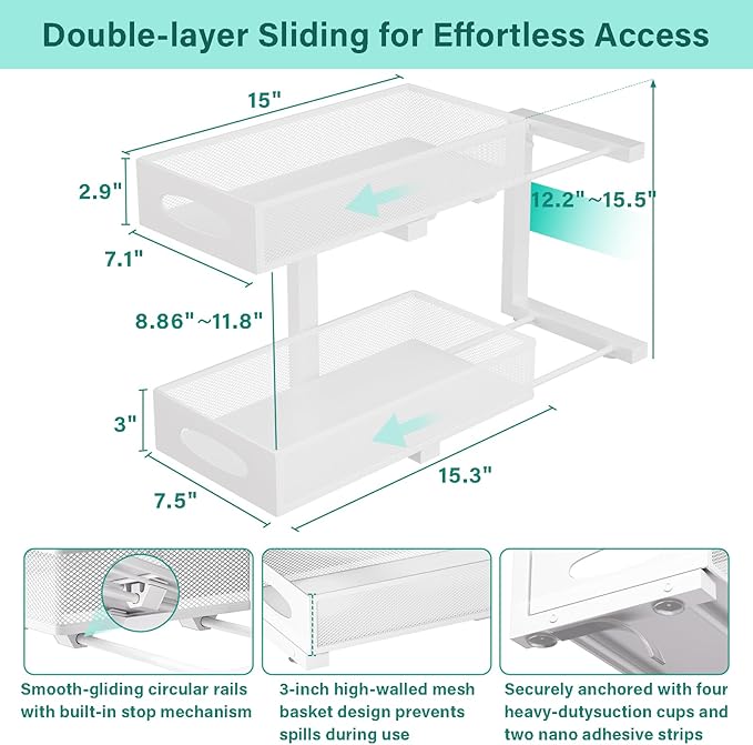 Beleeb Under Sink Organizer, 1 Pack 2 Tier Metal Slide Out Pull Out Cabinet - Image 2
