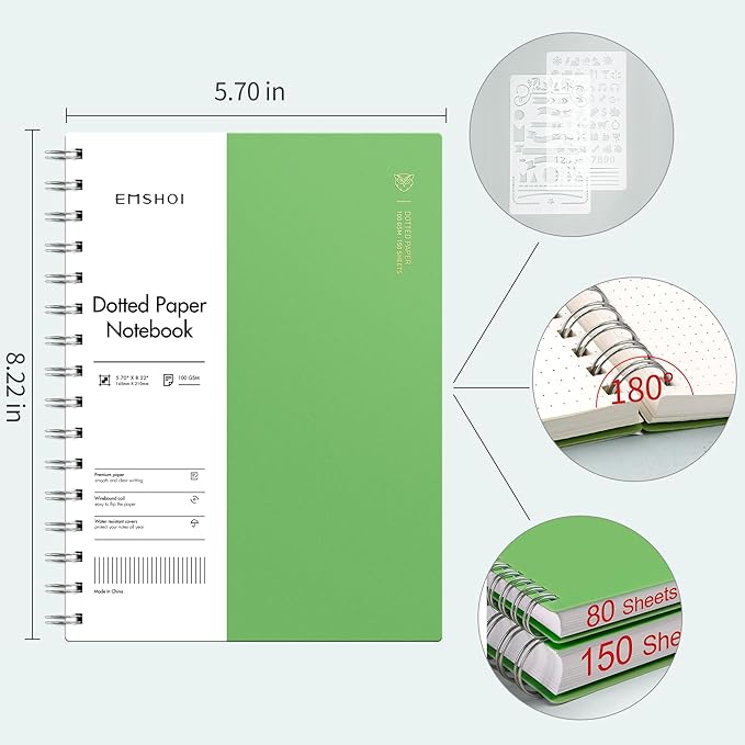 EMSHOI Spiral Dotted Notebook, Dot Grid Journal, 5.7"x8.22" A5 Size, 300 - Image 2