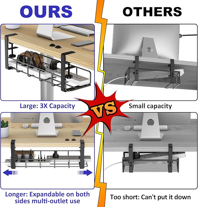 Under Desk Cable Management Tray, 31.5'' No Drill Steel Cable Tray Organizers - Image 2