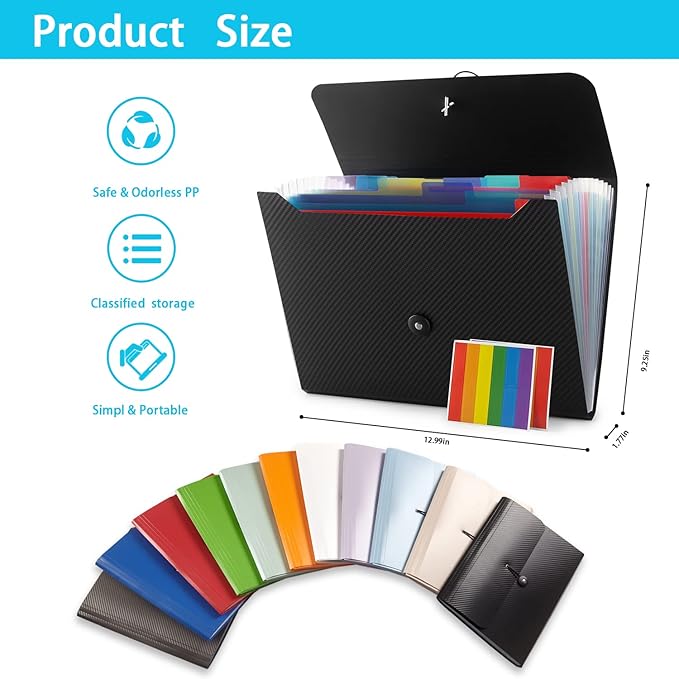 Expanding File Folder File Organizer 13 Pockets File Organizer Accordion Filing - Image 9