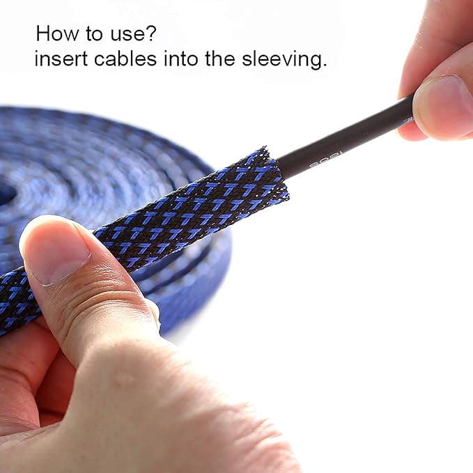 25ft - 1 inch PET Expandable Braided Sleeving – BlackBlue – Alex Tech Braided - Image 6