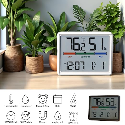 Luzsco Digital Hygrometer Indoor Thermometer, Clock - Image 3