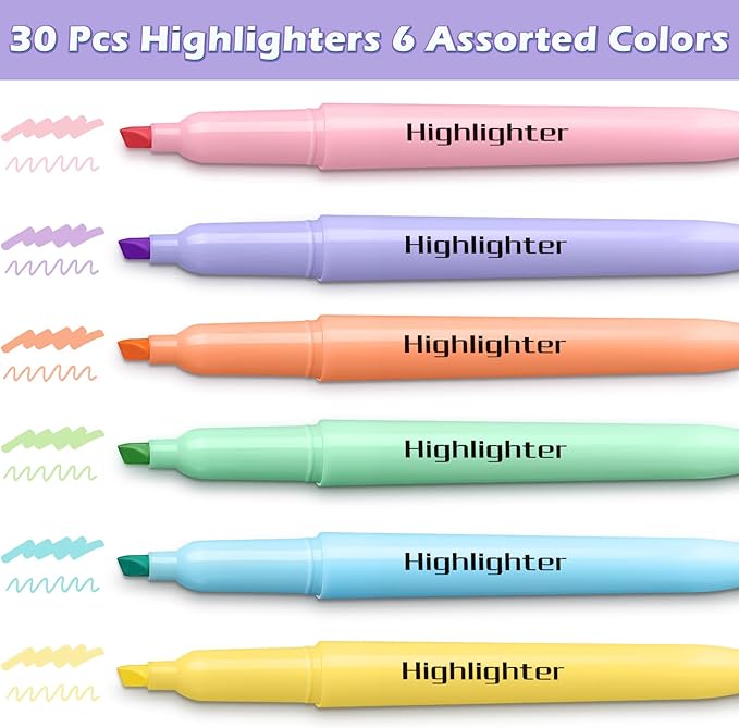 V-Opitos 30 Pack Highlighter in 6 Pastel Colors, No Bleed Highlighters - Image 3