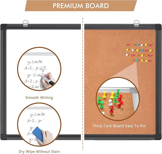 Magnetic White Board and Cork Board Combo, 36 X 24 inches Whiteboard Bulletin - Image 4