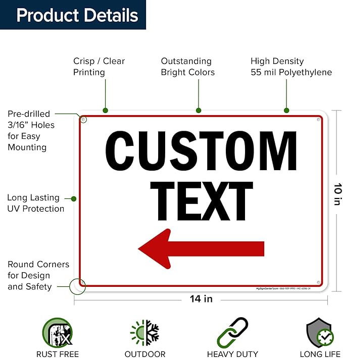 Custom Arrow, Custom Directional Sign, Left Arrow, 10x14 Inches, 55 mil thick - Image 6