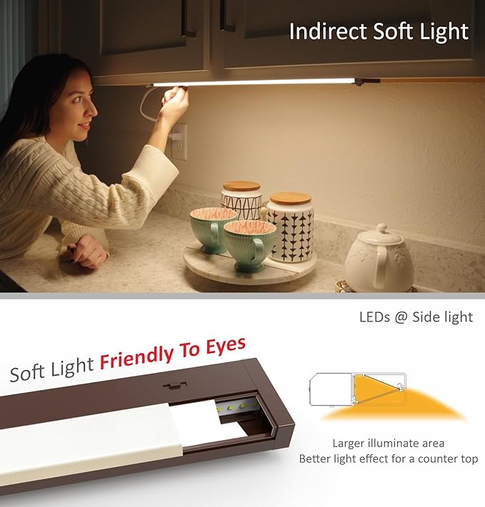 Leetdud LED Under Cabinet Lighting Hardwired or Plug in, 18 Inch 9W, Dimmable 5 - Image 7