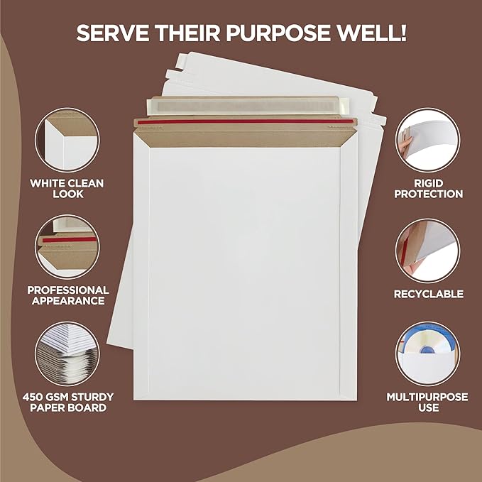 25 Pack 12.75x15 Inches Rigid Mailers – Self Adhesive White Cardboard Mailers – - Image 3