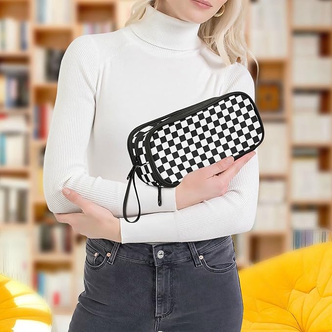 BOENLE Black White Checkered Pencil Case Box Boys Girls Large Pencil Pouch - Image 7