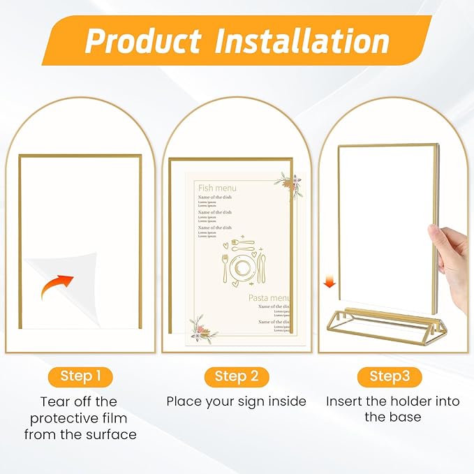 Smarpau 4x6 Gold Acrylic Sign Holder Table Number Holders 8 Pack Vertical - Image 5