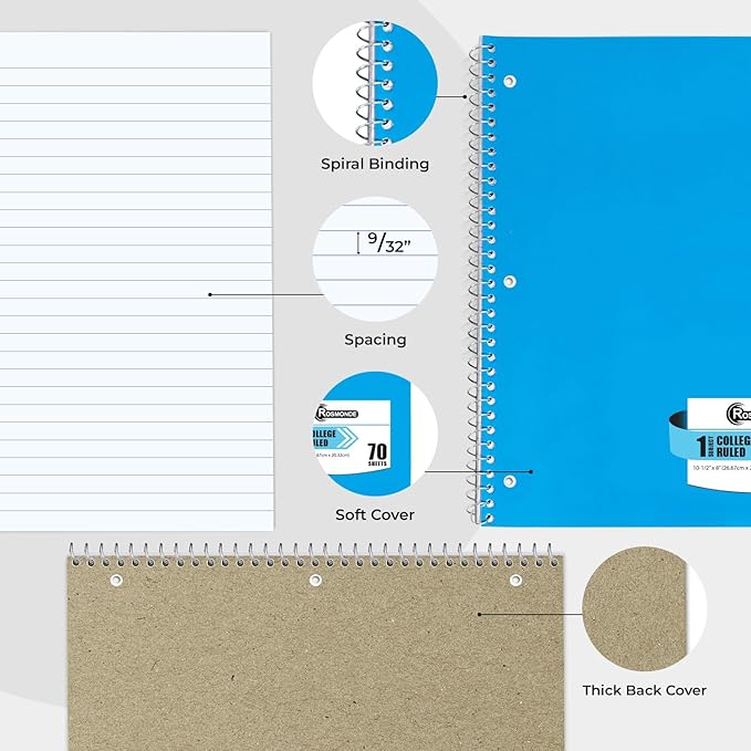 Rosmonde Spiral Notebook, 12 Pack, 1 Subject, College Ruled, 70 Sheets - Image 5