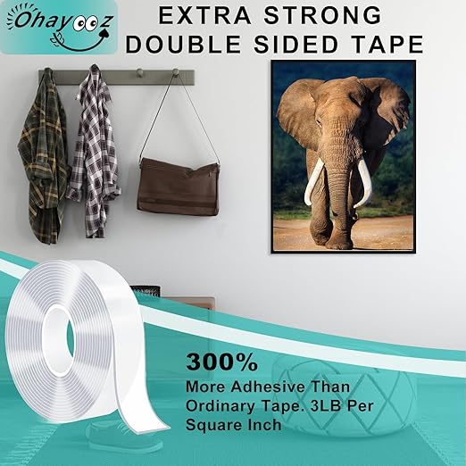 Ohayooz® Extra Strong Double Sided Tape Heavy Duty Removable 50FT, Photo Deco - Image 2