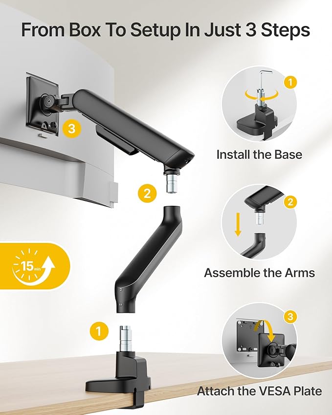 monTEK Single Monitor Arm with USB, Mechanical Spring Monitor Arm - Image 5